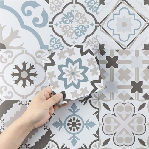 Hode Credence Adhesive Pour Cuisine, Stickers Muraux Carrelage Adhesif Mural Salle de Bain, Autocollant Carreaux Adhesif Deco Cuisine,Bleu marron, 24 pieces, 15x15 cm