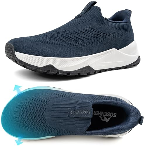 Sosenfer Herren Slip-On Sneaker Hands-Free Turnschuhe mit Mesh, leicht | Atmungsaktive, bequeme Hands-Free Freizeitschuhe mit dämpfender Profilsohle für Alltag, Spaziergänge, Outdoor