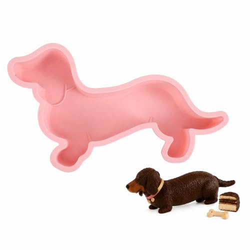 Tofficu Silikon Backform Dackel Motiv Große Kuchenform für Geburtstag und Shower Lebensmittelecht Flexibel Antihaftbeschichtet Multifunktional für Kuchen Schokolade Candy Dessert Party