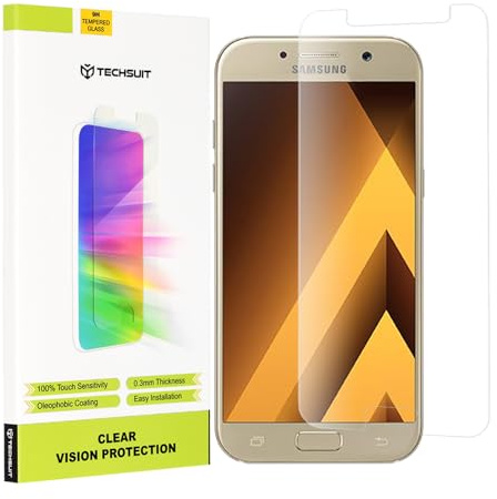 Techsuit Displayschutzfolie für Samsung Galaxy A5 2017 Gehärtetes Glas mit 9H Härte, Hüllenfreundlich, Stoßschutz, Oleophobe Beschichtung, Anti Fingerabdruck, Kristallklar, Clear Vision