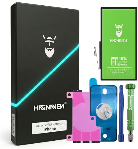 Hagnaven Akku iPhone 13 Komplettset 9,10% Extrapower 3530mAh Baujahr 2026 Werkzeugset Kleberahmen und Klebestreifen mehr Leistung als das Original