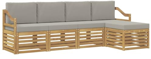 vidaXL Outdoor-Sofagarnitur 5 pcs Weiß und Hellgrau, Garten, modernes Outdoor-Sofa-Set, Sitzgruppe, Poolmöbel, beigefarbene Textur, braun, Lounge