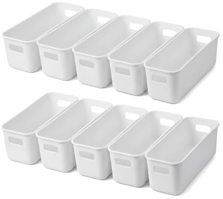 10 Stück Aufbewahrungsbox mit Griffen, 27×10×10cm Kunststoff Organizer Box Stapelbare Aufbewahrungskorb Klein Bad Organizer Box für Küche Badezimmer Schrank Büro Schmale Ordnungsbo