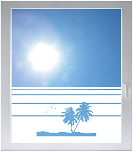 INDIGOS UG Sichtschutzfolie Glasdekorfolie Fensterfolie mit Motiv satiniert Blickdicht - w232 Orient Palmen Natur - 1200 mm Länge - 500 mm Höhe Streifen - selbstklebend - matt