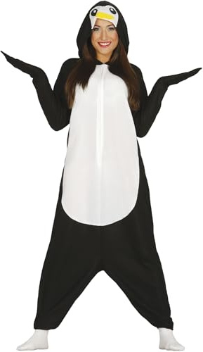 FIESTAS GUIRCA | Kigurumimi Pinguin Kostüm für Erwachsene (38-40/M) - Overall mit Kapuze für Karneval, Tierpartys, Cosplay, Junggesellenabschiede, Halloween - Damen Herren - Schwarz Weiß