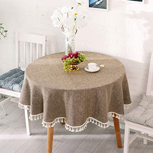 Jiaju Pure Color Tischdecke Baumwolle Leinen Tisch Rund Antependium Rechteckig Japanischer Stil Schlicht Modern Nordeuropa, Stoff, braun, 160cm Round