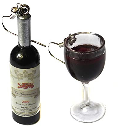 Red Wine Glass and Bottle Earrings