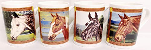 Horses Heads Mugs Set of 4 Fine China Tea Coffee Windsor Cups 10.5oz Hand Decorated in UK