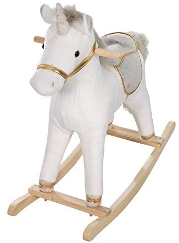 roba Schaukeleinhorn, gepolstert,Sattel und Zaumzeug in grau/gold, 63x31x73 cm, ab 24 Monate, Einhorn