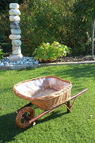 Brouette en osier pour planter des pots de fleurs fait à la main en osier