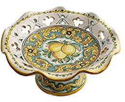 ILAB Centrotavola alzata media in ceramica decorata a mano da ceramisti siciliani di Santo Stefano di Camastra limoni art 4