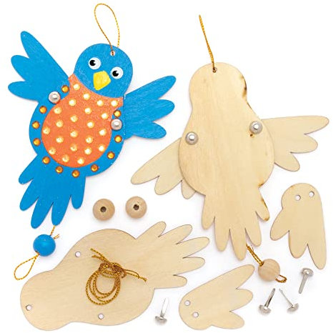 Baker Ross FE897 Vogel Handpuppen aus Holz - 3er Pack, Bastel deine eigenen Holzpuppen, Holzbastelset für Kinder zum Zusammenbauen und Dekorieren