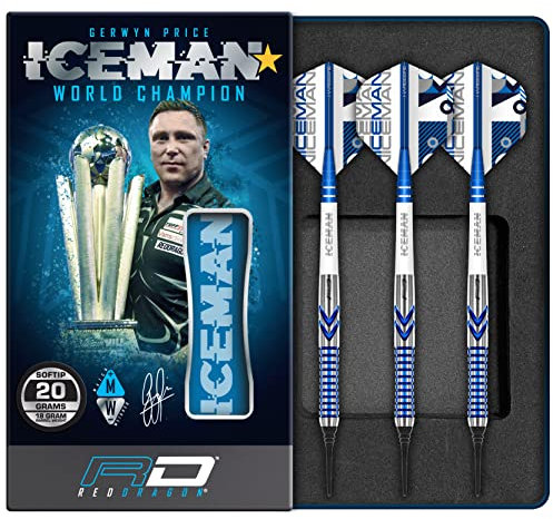 Red Dragon Gerwyn Price Iceman Contour 18 Gram Professional Tungsten Darts Set with Flights and Stems