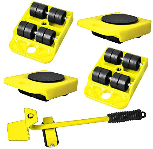 qipuneky Juego de 5 Piezas Transportador de Muebles con Ruedas Capacidad de Carga de 150 kg Elevador Herramienta de Elevación de Muebles Pesados Portátil para Mover Mobiliario para el Hogar (amarillo)