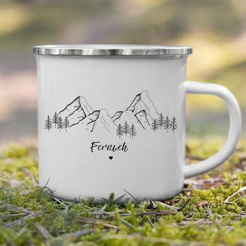 Little Mathilda - Taza esmaltada personalizada con cita o frase en alemán, para caravana, regalo para campistas, taza esmaltada, camping, caravana, accesorios, decoración, camping, taza de montaña