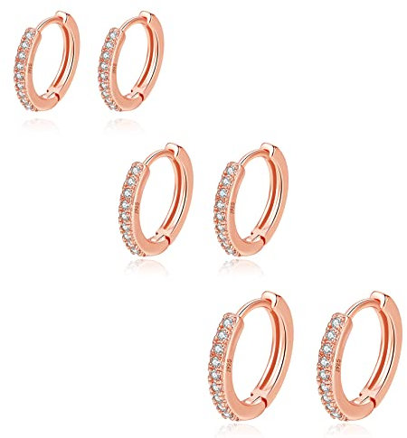 3 Pairs Sterling Silver Hoop Earrings for Women S925 Huggie Hoop Earrings With Cubic Zirconia Small Cartilage Sleepers Huggie Hinged Earrings Set for Girls Men