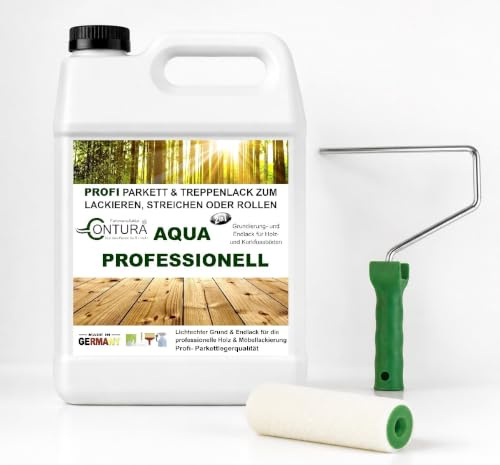 5 Liter Parkettlack im Set inklusive Lackierrolle Grundierung und Parkettsiegel Aqua Professionell Treppenlack 2in1 Holzlack Geruchsneutral 100% Vegan (Matt)