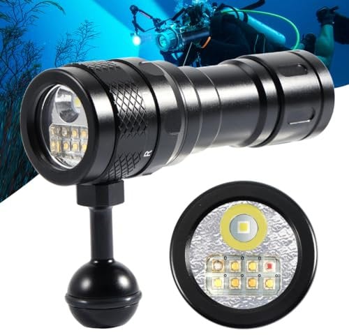 APLOS AP70 Tauchlampe, 6000 Lumen Tauchen Taschenlampe Wiederaufladbar, IPX8 Wasserdicht, Unterwasser Taschenlampe mit 5000mAh Akku und Ladegerät mit UV-Rotlicht Light