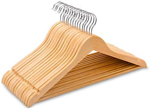 Amber Home 10 Stück 44,5cm Natürliche Kleiderbügel aus Holz mit Stange und Nut, Robust Aufhänger für T-Shirt Hemd Anzug Mantel Kleid Hochzeit Trägertop