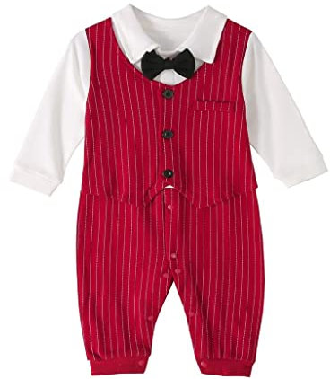 Lito Angels Tutina e Body da Smoking Completo Elegante con Papillon per Bimbo Taglia 12-18 Mesi, Rosso