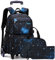 3PCS Schulrucksack Trolley Jungen Schulranzen mit Rollen Kinder Wanderrucksack Schultasche mit Rollen Kinder Koffer Rucksack mit Rollen Mädchen Teens Galaxy Dunkelblau 30x23x46cm