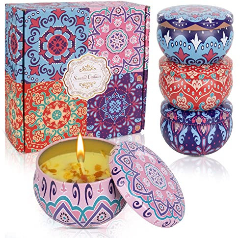 XTDMJ Duftkerzen Geschenke für Frauen, 4 Stück Natürliches Sojawachs Aromatherapie Kerzen Set, Duftkerze für Stressabbau, Entspannung des Körpers, Weihnachten, Geburtstag, Bad, Yoga