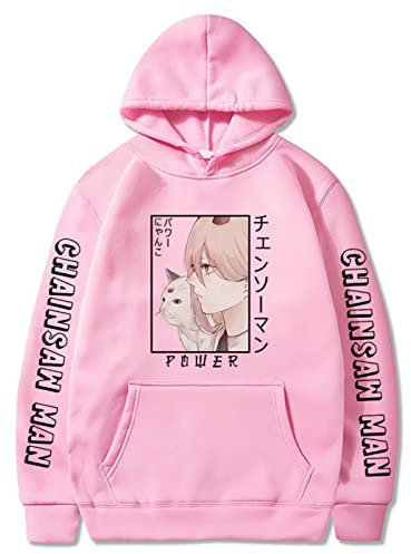 Chainsaw Man Power Hoodie Men's 3D Anime Chainsaw Man Hooded Sweatshirt Clothes Top Cosplay Costume with Pocket Pink