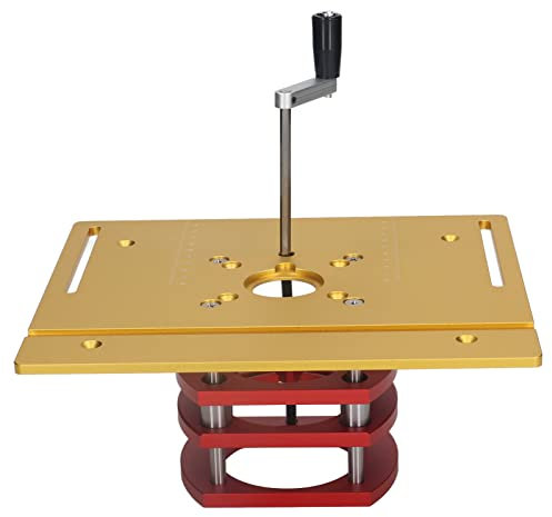 Router Lift, Manuelles Heben Router Lift System Kit Router Tischsäge Einsatz Grundplatte für Trimmmaschinen mit Motordurchmesser zwischen 64~66 Mm / 2,52~2,6 Zoll (Gold)