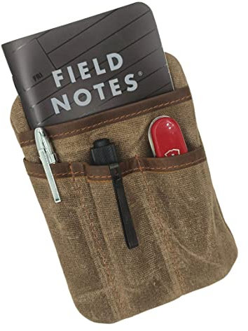 EDC Pouch 6 Pockets Protector Waxed Canvas and Leather Pocket Organizer Mini Pouch for Men (Vintage Brown)