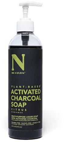Dr. Natural Aktivkohle Flüssigseife – Bekämpfung von Akne und Hautunreinheiten – Tiefenreinigendes Körperwaschmittel – sanfte Körperseife für klare Haut – Zitrusfrüchte – 473 ml