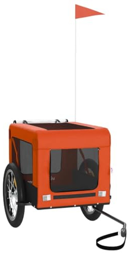 vidaXL Fahrradanhänger für Hunde, Hundeanhänger mit Reflektoren Flagge, Hundetransporter Maximale Belastbarkeit 45kg, Orange Schwarz Oxford-Gewebe Eisen
