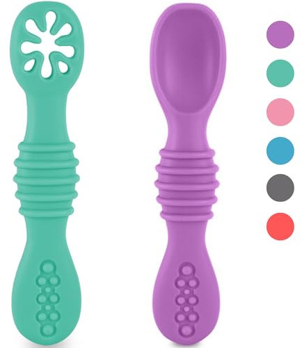 HOMYBABY® PreCucharas y Cucharas Bebe Silicona - Cuchara BLW Aprendizaje en 2 etapas - Cubiertos Recomendados por Nutricionistas - Pre Cuchara Antibacteriana y Ergonómica