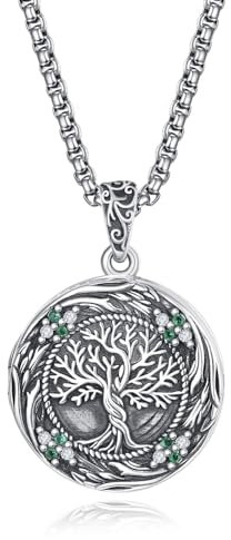 Lebensbaum Medaillon-Halskette mit Bildern, 925er Sterlingsilber, Lebensbaum-Schmuck für Männer und Frauen