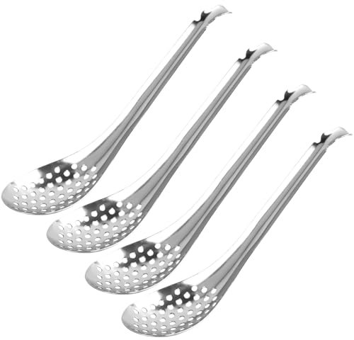 Volumoon 4pcs Caviar Spoons, Stainless Steel Spherification Spoons, Small Slotted Spoon, Serving Spoon, Perforated Cooking Spoon, Olive Spoon for Home Restaurant Caviar Serving Egg Serving