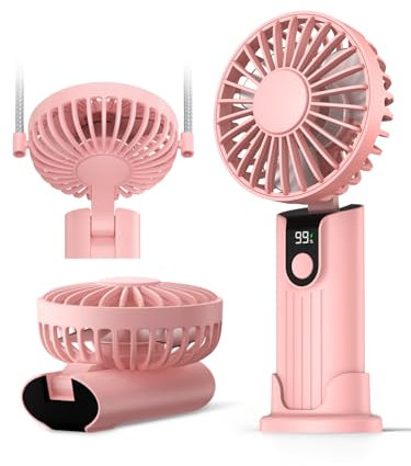 Warmco Handventilator,Tragbarer Mini Ventilator, 5000mAh Batterie Kleiner Taschenventilator Mit 4 Geschwindigkeitsstufen 90° Faltbarer USB-Ventilator für Outdoor Camping Büro Hause Reisen
