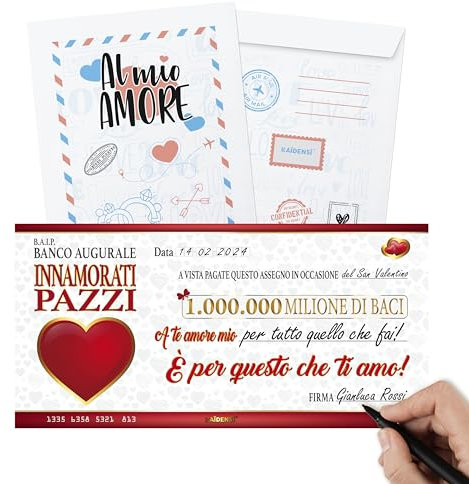 KAÏDENSÏ Idée cadeau Saint Valentin pour lui – Carte de chèque 1 000 000 de baisers – Idées cadeaux homme femme