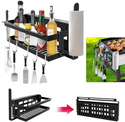 LifMeaning Verbesserter faltbarer Grill-Caddy für 43,2 cm/55,9 cm/71,1 cm/91,4 cm Blackstone Grillplatten, platzsparende Grill-Aufbewahrungsbox, Grill-Caddy, mit Papierhandtuchhalter und Haken für