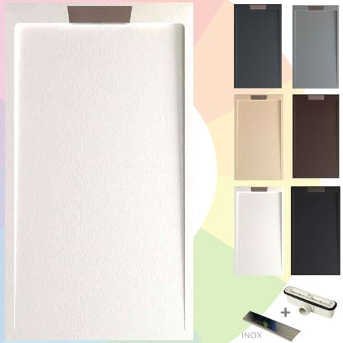 SOULBATH Plato de Ducha Extraplano Antideslizante – Resina Gel Coat - Textura Liso/Piedra – NEGRO - 140X70 - Diseño elegante - Incluye Válvula de desagüe