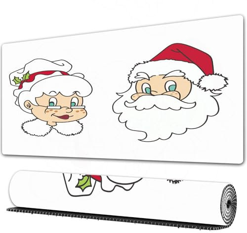 EOMKSE Mauspad Verlängertes großes Mauspad Schreibtischauflage,genähte Kanten Mauspad,Gummibasis,Cartoon-Weihnachtsmann und Cartoon-Mrs. Santa,Gaming-Mauspad,40x75 cm