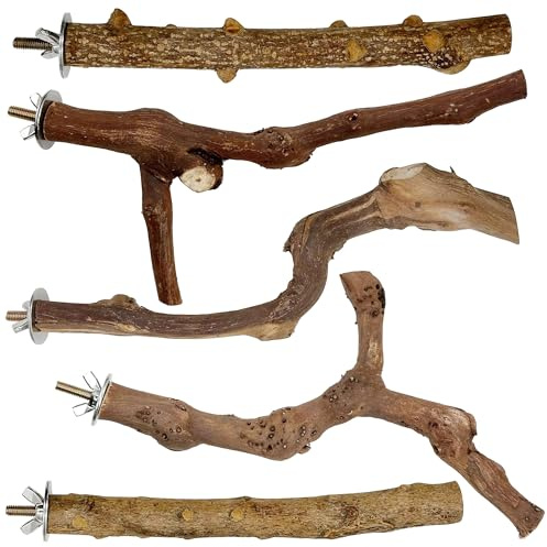 Woohome 5 PCS Perchoirs Naturels pour Oiseaux, Perchoirs en Bois de Raisin Sauvage, Perchoirs en Bois Naturel pour Perroquet, Jouets Oiseaux en Bois, Bois Pieds Perchoirs, ¨¦chelles, Perch¨¦