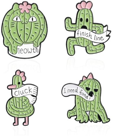 INSTITIZER Lot de broches mignonnes en émail en forme de cactus amusant avec mots anglais « I need food » pour vêtements, sacs, sac à dos, Halloween, décoration quotidienne, Métal