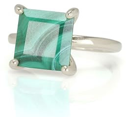 Sterling Silber Quadrat Malachit Ring - Prinzessin Schnitt Edelstein Verlobungsring - Einzigartige Silber Ring mit Grünem Stein