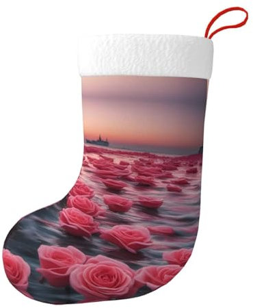 XZDCAL Roses by The Sea Festlicher Plüschstrumpf zum Aufhängen für Feiertage, Promotionen, Events