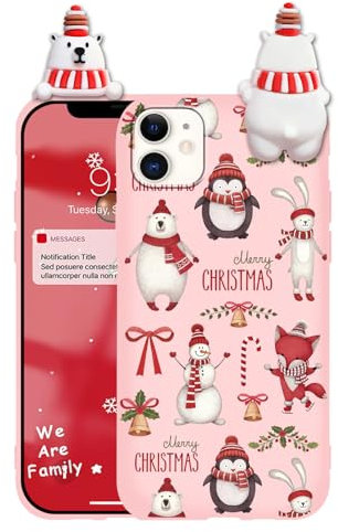 Yoedge Christmas Phone Case for iPhone 12/iPhone 12 Pro 6.1 with 3D Cute Cartoon Doll,Soft TPU Silicone with Animal Bear Aesthetics Pattern, Shockproof Matte Xmas Pink Cover,for Women and Girls