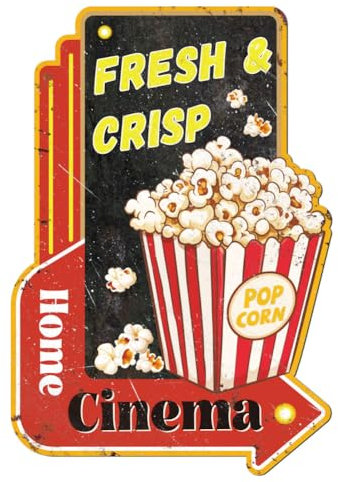 WADORN Blechschild Aus Metall Im Vintage Stil Mit Popcorn Motiv Kino Heimkino Retro Blechschild Hängende Wanddekoration Für Theater Toilette Heimdekoration 26x38cm