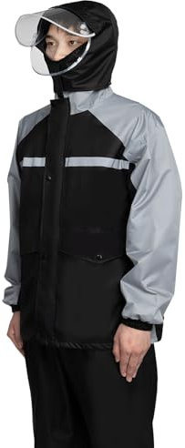 LY4U Chaquetas Impermeables para Hombre, Traje de lluvia Ligero con Capucha, Traje Impermeable de Moto, Chaqueta y Pantalones Impermeables para Pesca, Senderismo, Ciclismo, Gris L