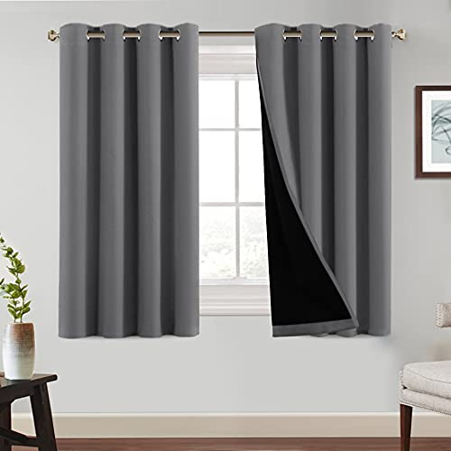 Tenger Home Thermovorhang 100% Blickdichte Gardinen mit Ösen Kälteschutz Vorhänge Verdunklungsvorhänge Wärmeisolierend Doppellagig Ösenvorhang, 2 Stück (Grau, B 120 cm x H 150 cm)