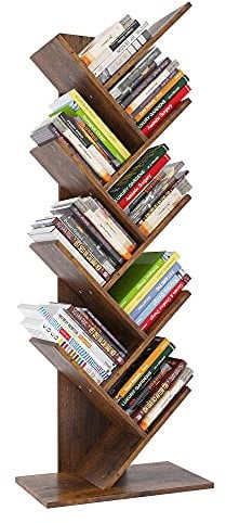 YITAHOME Baum-Bücherregal, Bodenstehendes Standregal, Industrielle Holzregale, Hohe Aufbewahrungsmöglichkeit für Ausstellungsstücke, Lagerregal für Wohnzimmer, Home-Office, Regal aus Vintagebraun