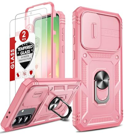 LeYi für Samsung A56 5G Hülle: Militärischer Fallschutz Case mit Kamera Schiebe Abdeckung, 360° Rotierender Metall Ringhalterung und 2 Hartglas Handyfolie, Stoßfeste Galaxy A 56 5G hülle Rosa