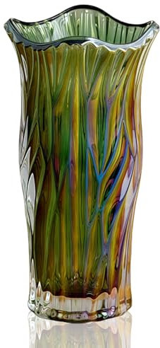 Florero de cristal, floreros grandes y altos de colores de cristal, jarrón colorido para plantas, para mesa de comedor en casa, regalo de boda, fiesta de inauguración de la casa (verde colorido)